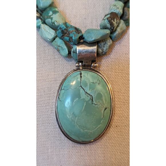 EXEX 925 Sterling Silver Claudia Agudelo Two Strand Turquoise Pendant Necklace - Picture 2 of 9